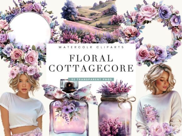 Download Watercolor Floral Cottage Core Clipart - Cottage core Collection