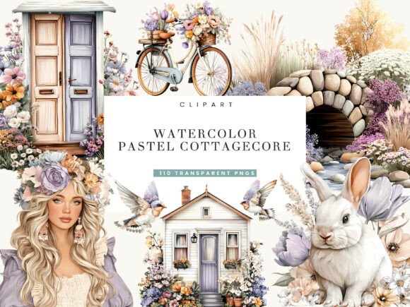 Download Watercolor Pastel Cottage Core Clipart - Cottage core Collection