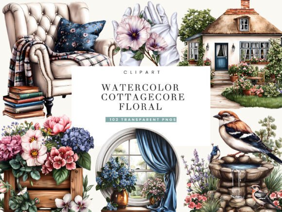 Download Watercolor Cottage Core Floral Clipart - Premium Resources