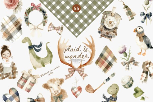 Download Scottish Plaid Cottage Core Clipart Set - Premium Resources